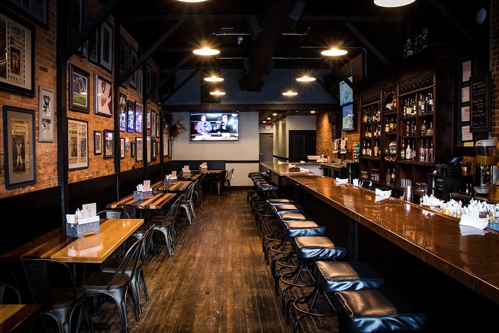 The Copper Athletic Club bar set for service on a Sunday morning